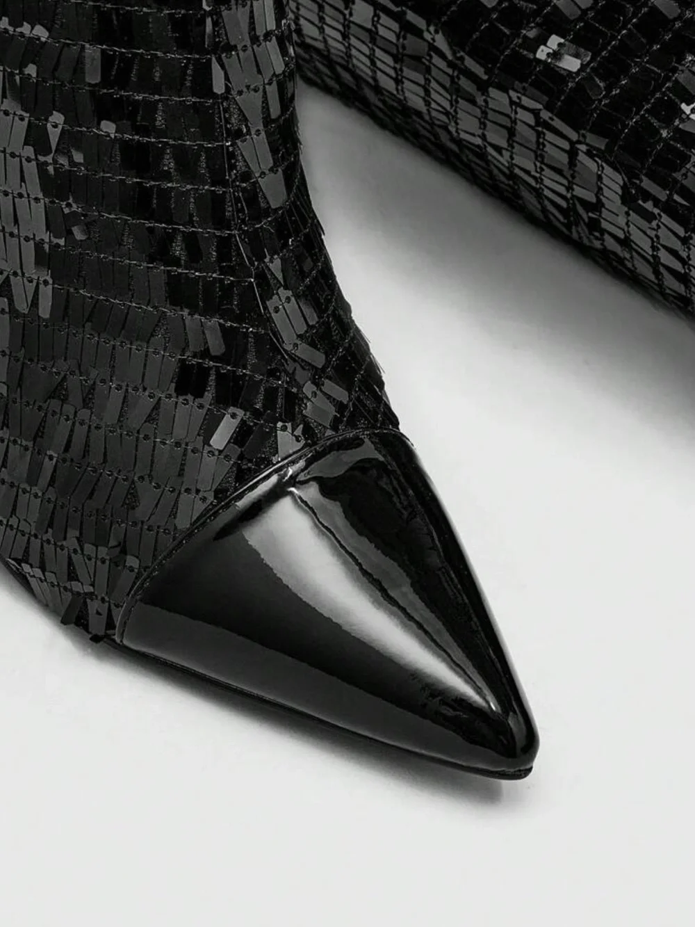 Black Sequins Knee-High Stiletto Heel Boot